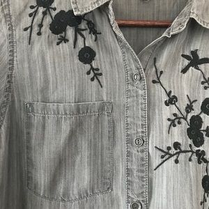 Embroidered Floral Button Up Top